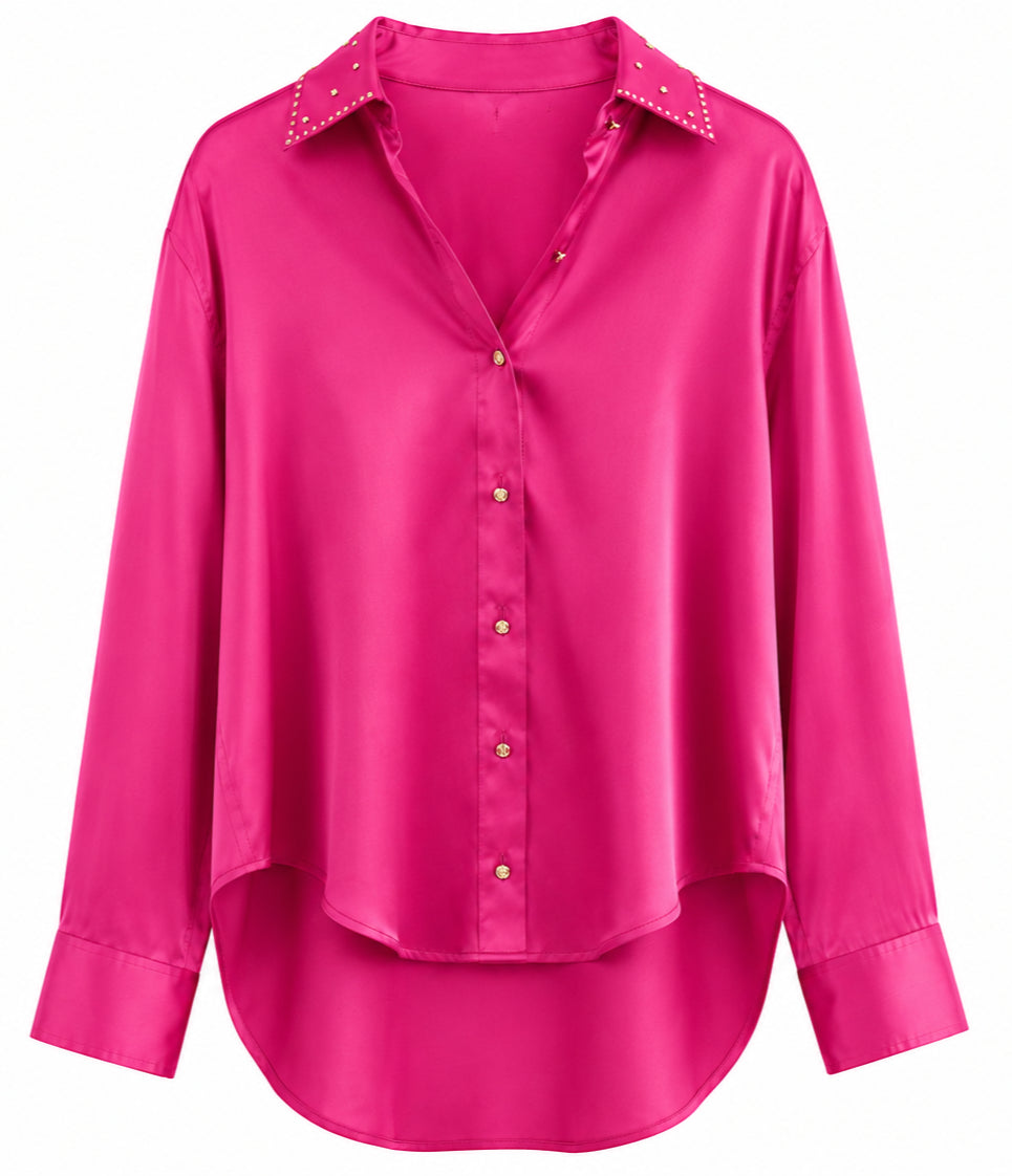 Fuchsia Satin Blouse With Silver Accents