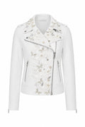 Embellished White Floral Moto Jacket
