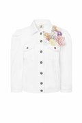 Pastel Floral Embellished White Denim Jacket