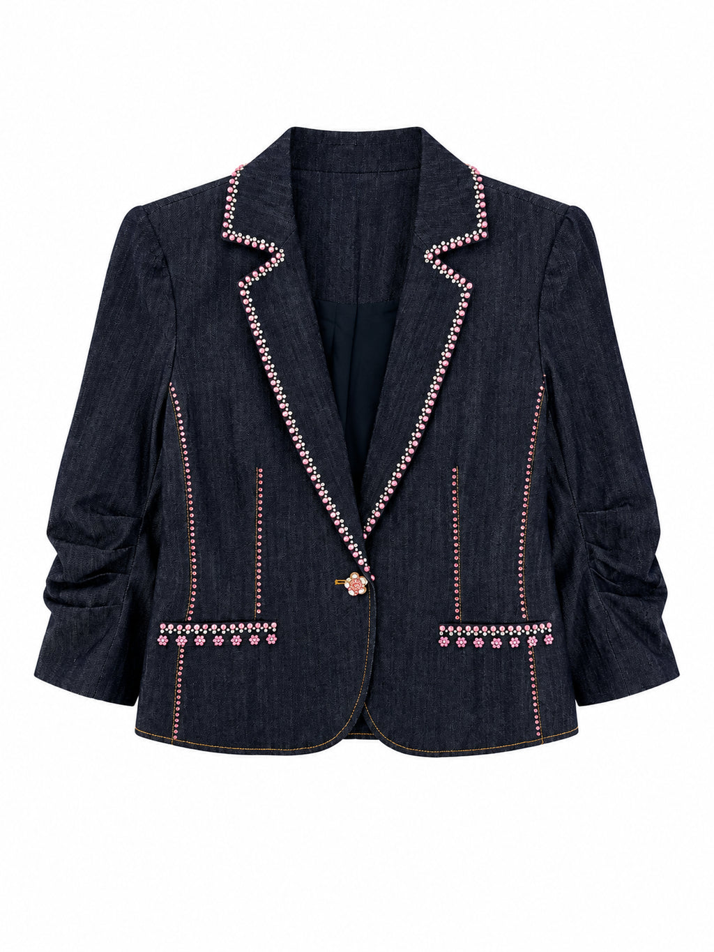 Embellished Pink Bow Denim Jacket