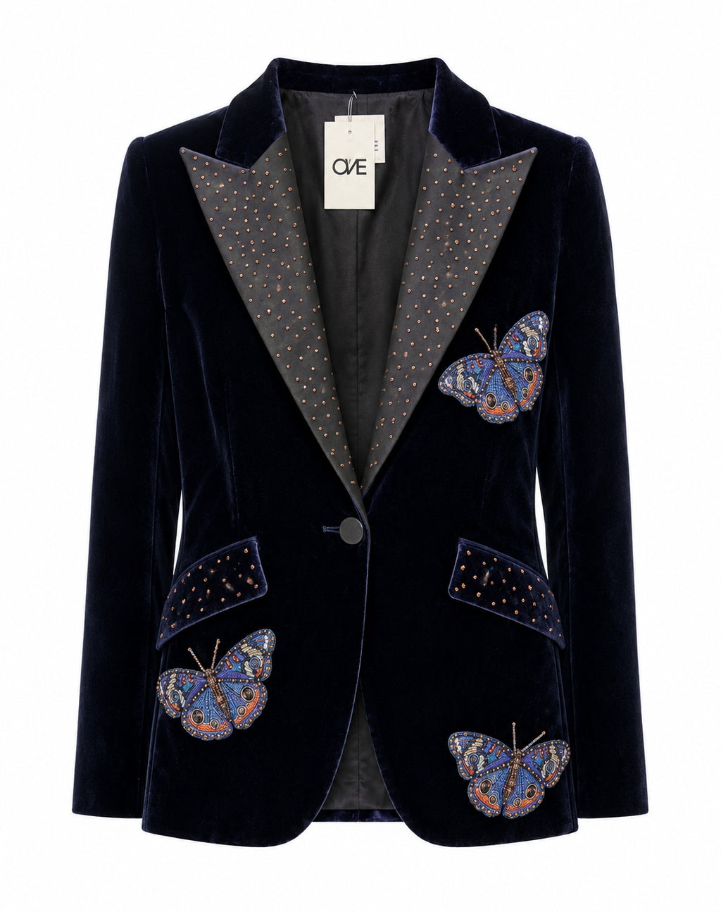 Studded Navy Velvet Butterfly Blazer