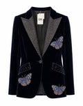 Studded Navy Velvet Butterfly Blazer
