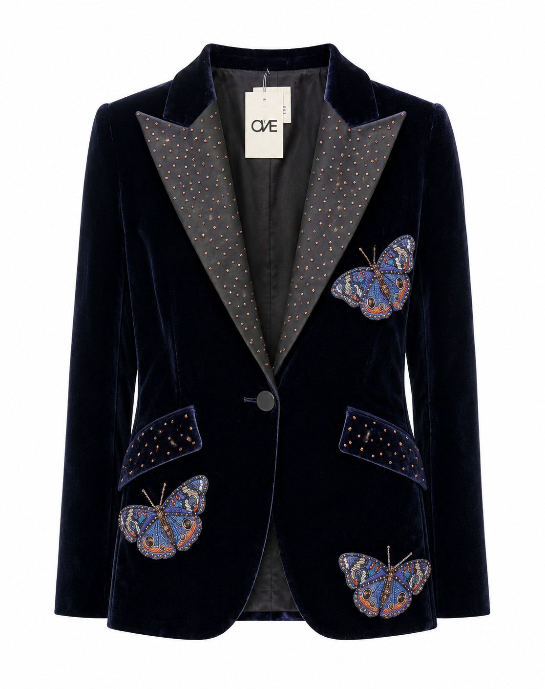 Studded Navy Velvet Butterfly Blazer