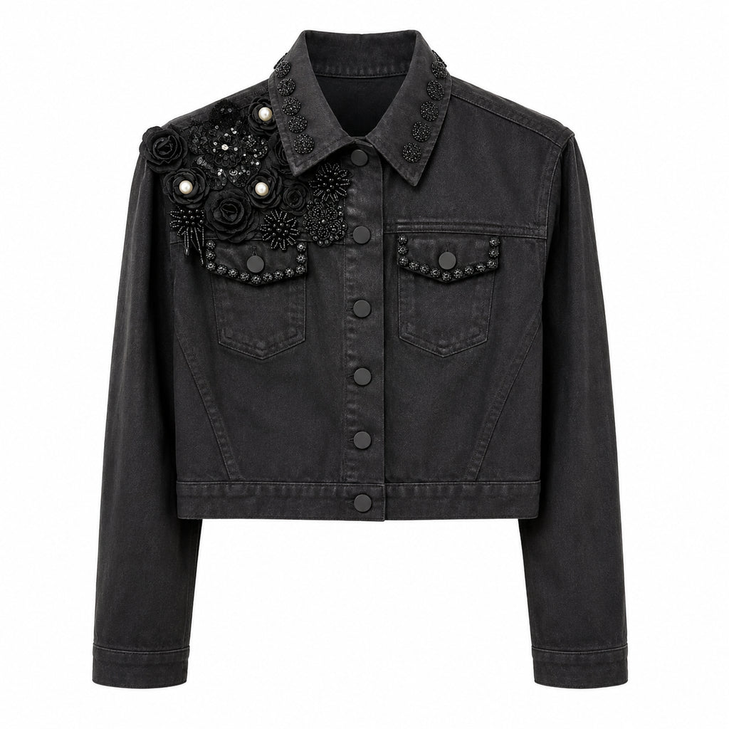 Embellished Black Cropped Jacket