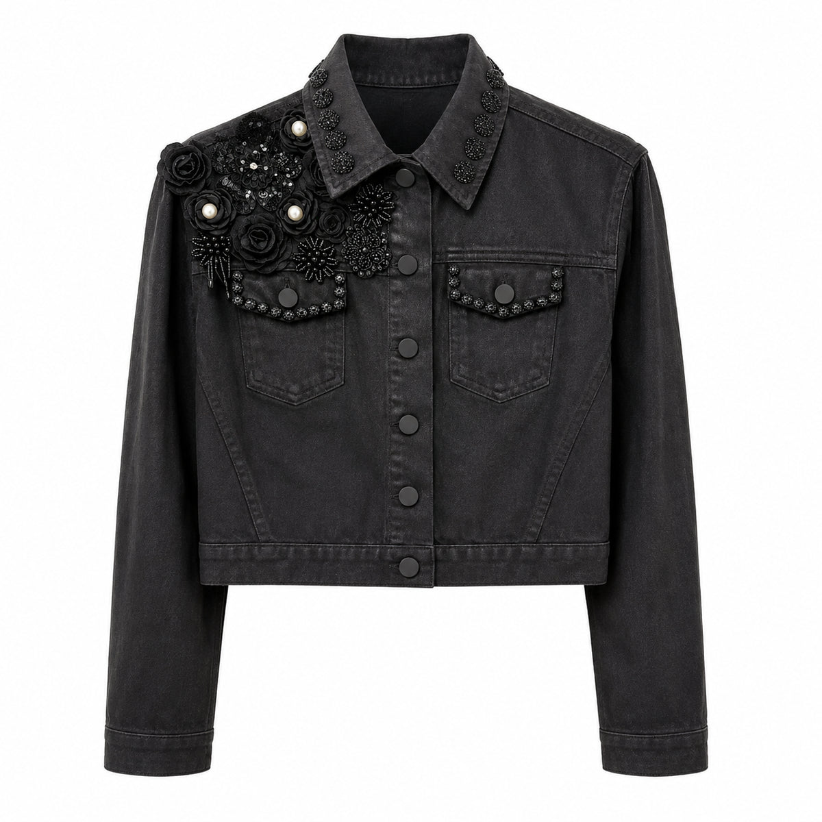Embellished Black Cropped Jacket