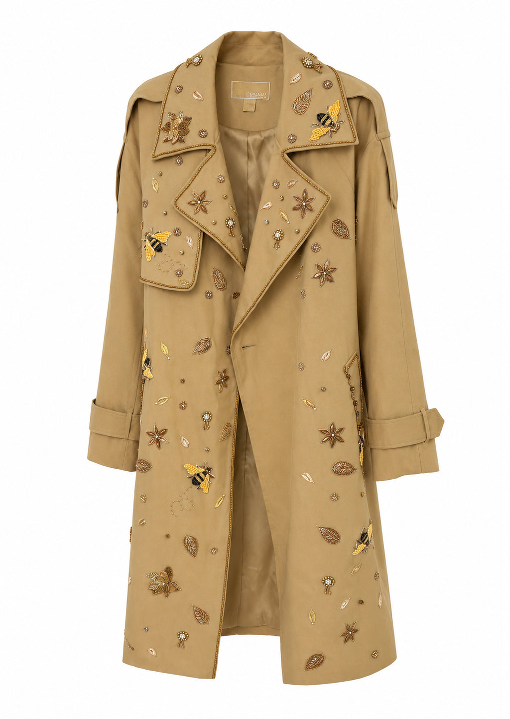 Embellished Beige Bee Trench Coat