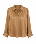 Camel Satin Button-Up Blouse