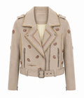 Embellished Taupe Suede Biker Jacket