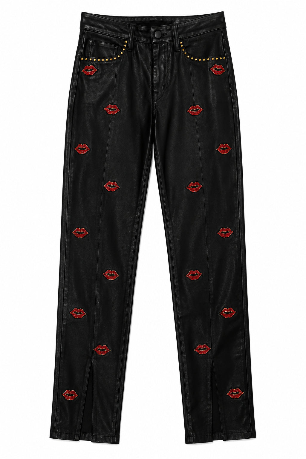 Black Pants With Red Lip Patches