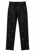 Black Pants With Red Lip Patches