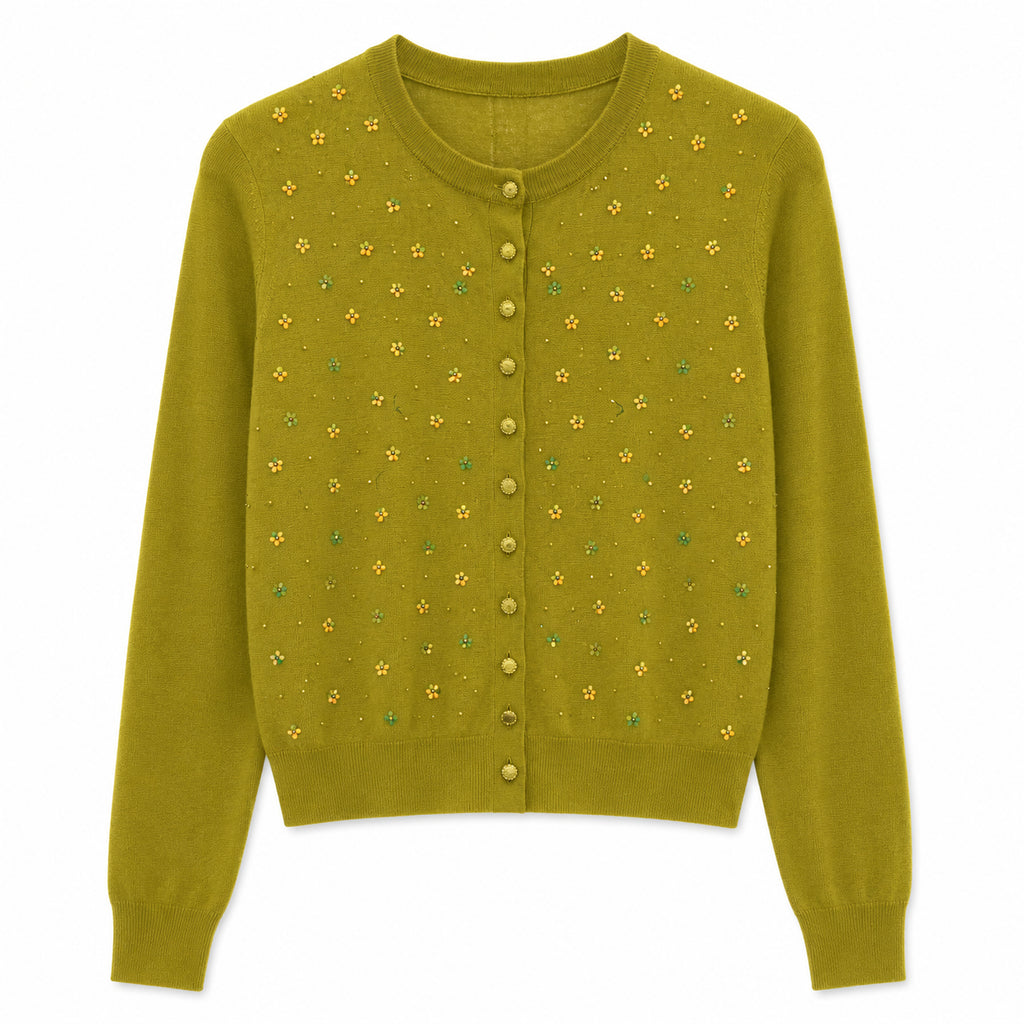 Olive Green Floral Cardigan Sweater