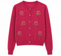 Cardigan With Embroidered Roses and Sequins