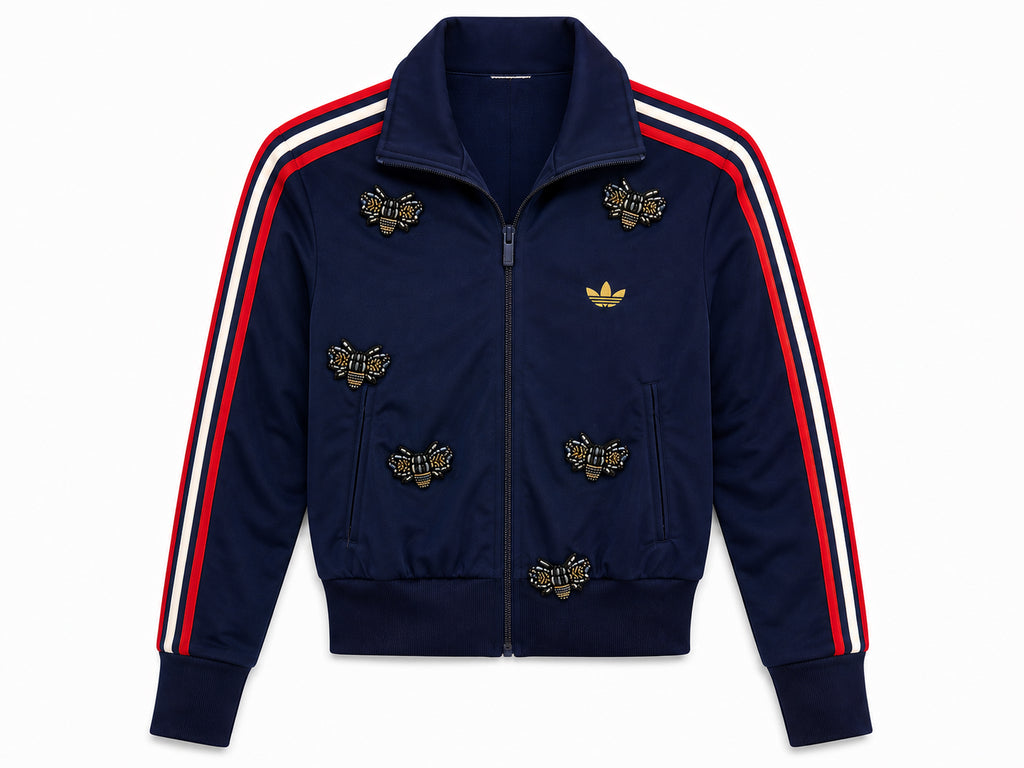 Navy Track Jacket with Bee Embellishments