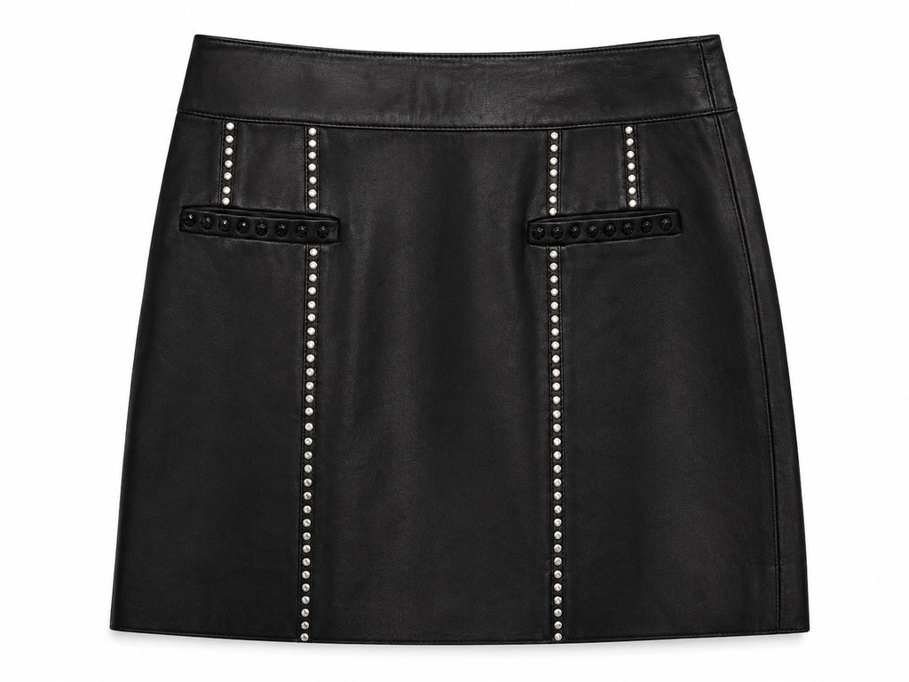 Black leather mini skirt with studs