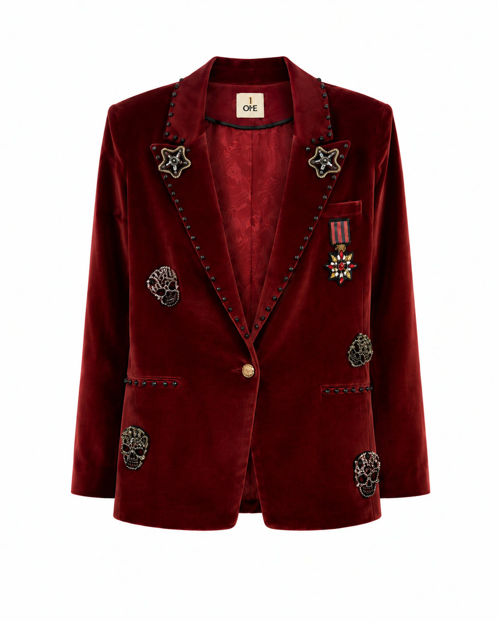 Burgundy Embellished Velvet Blazer