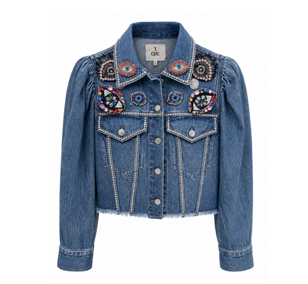Embellished Blue Denim Eye Jacket
