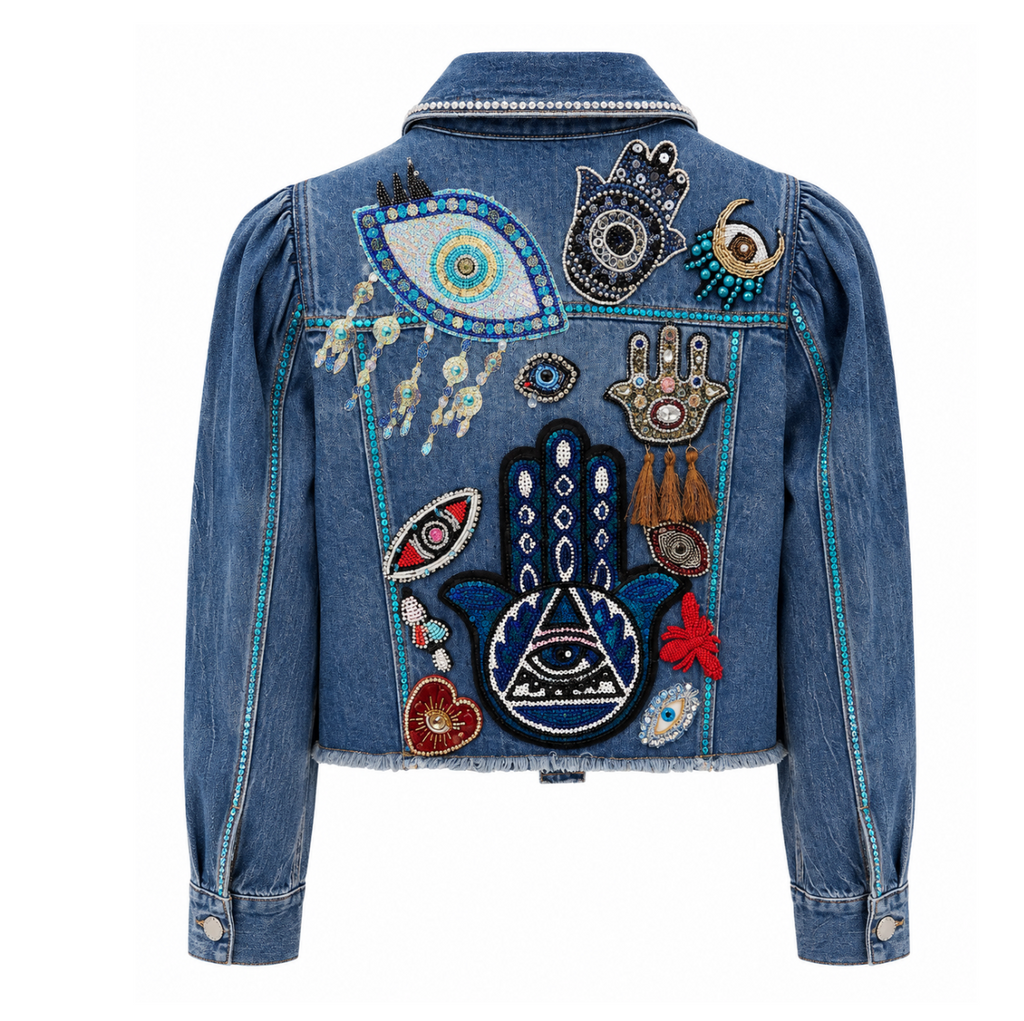 Embellished Blue Denim Eye Jacket