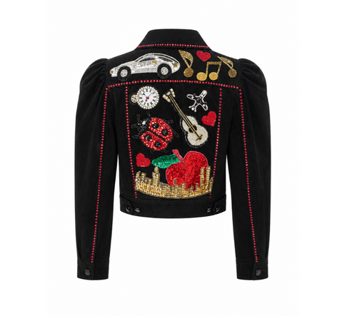 Black Velvet Jacket with Red Rhinestone Trim