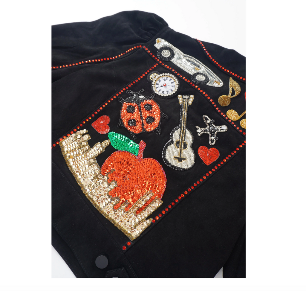 Black Velvet Jacket with Red Rhinestone Trim