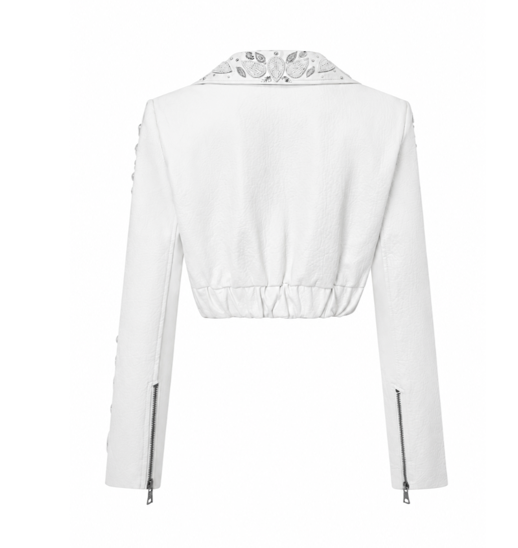 White Leather Jacket w/ Embellishments