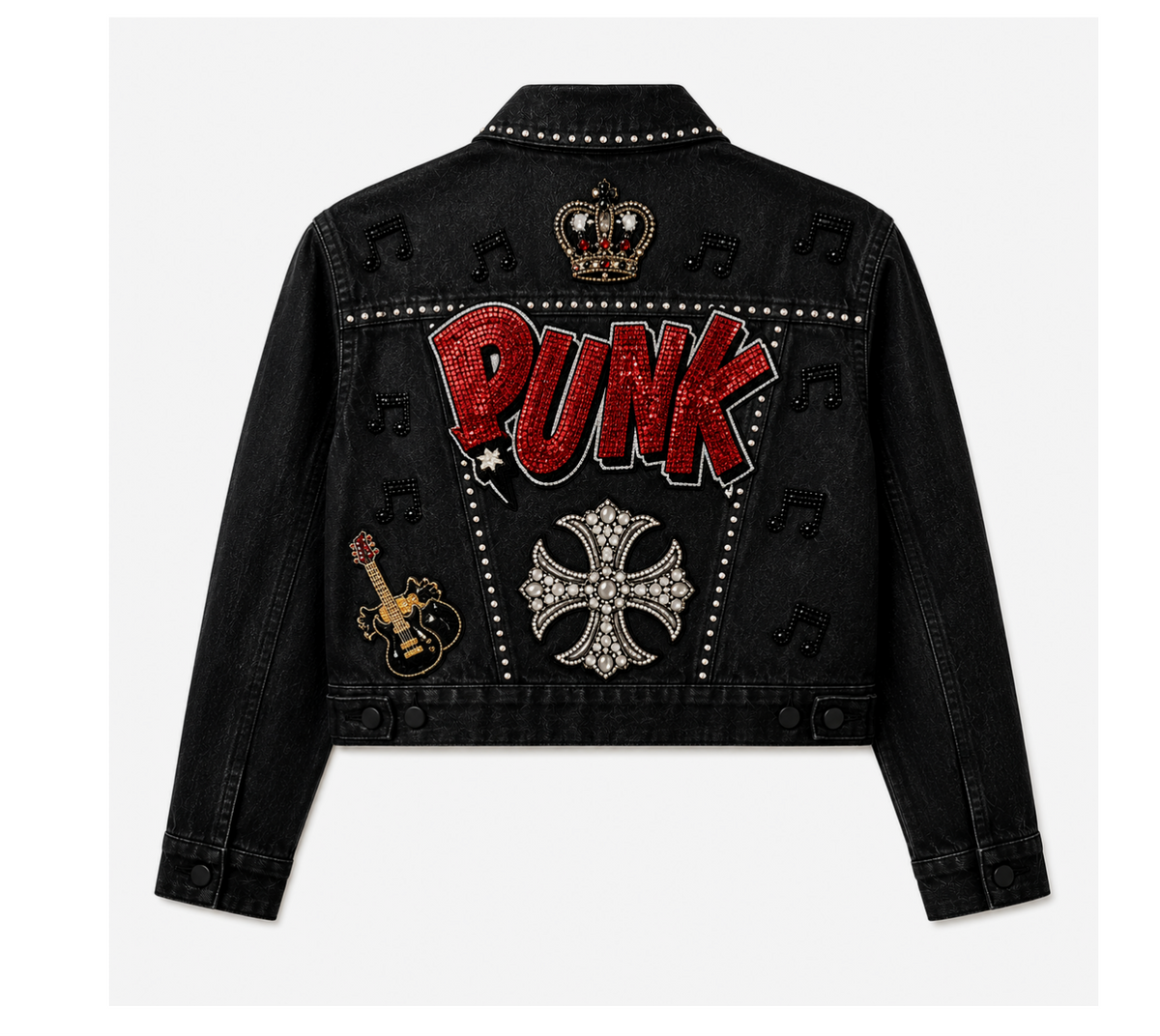 Black Denim Trucker Jacket With Studs