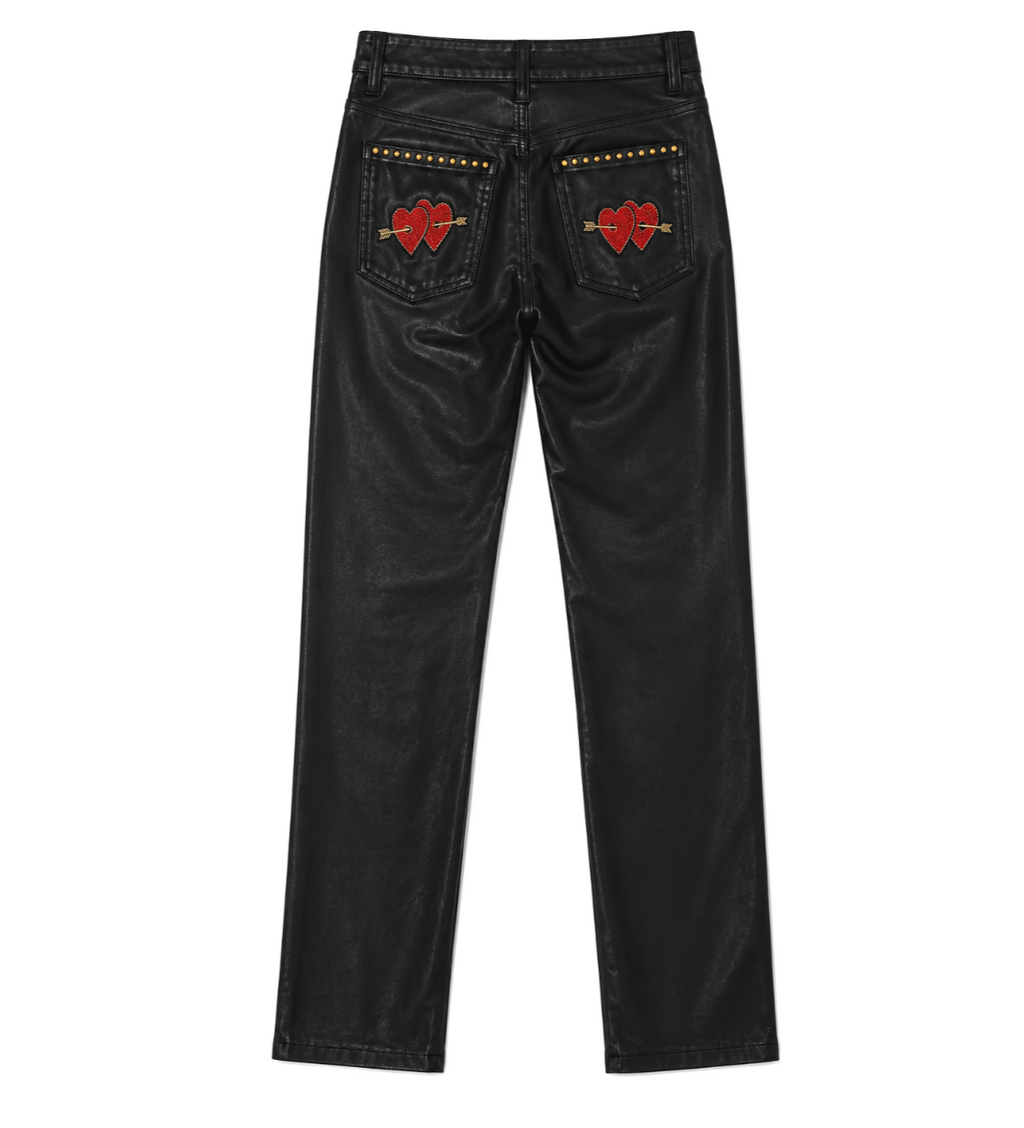 Black Pants With Red Lip Patches