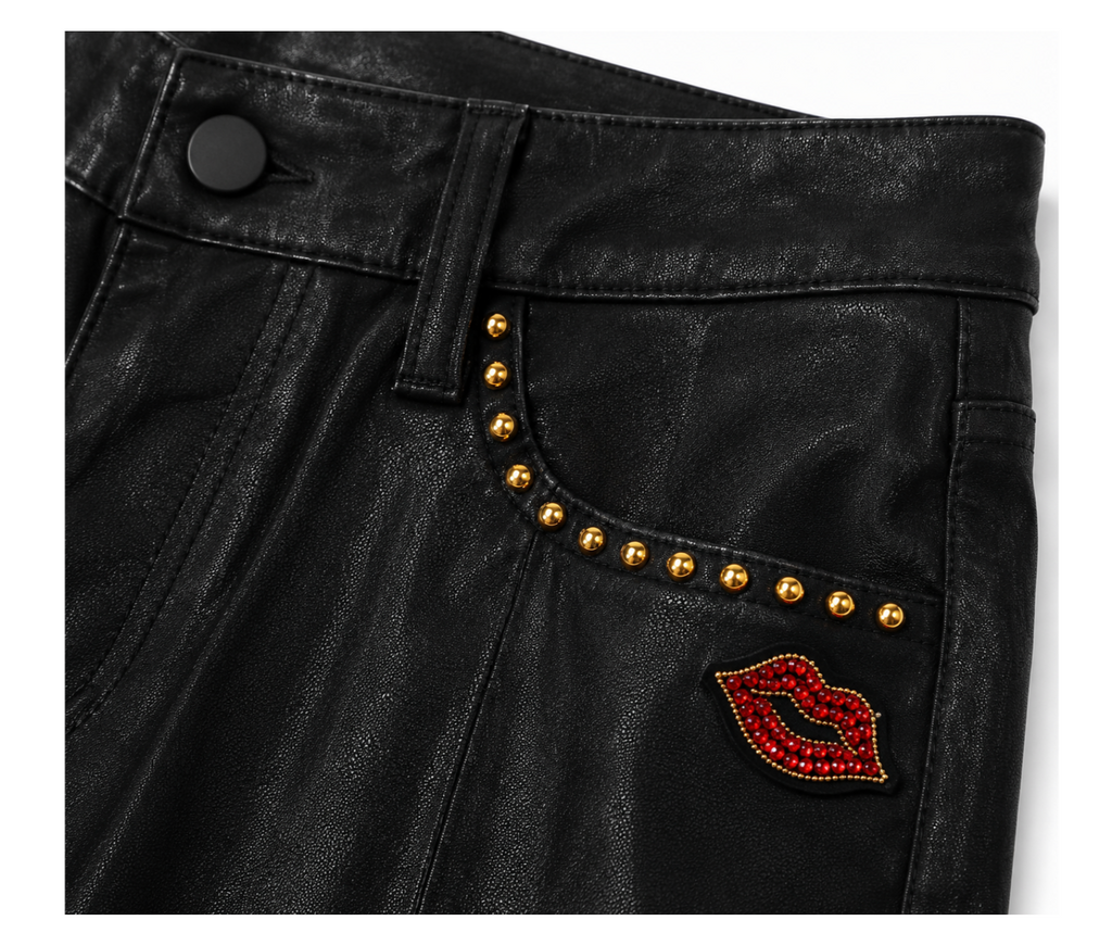Black Pants With Red Lip Patches