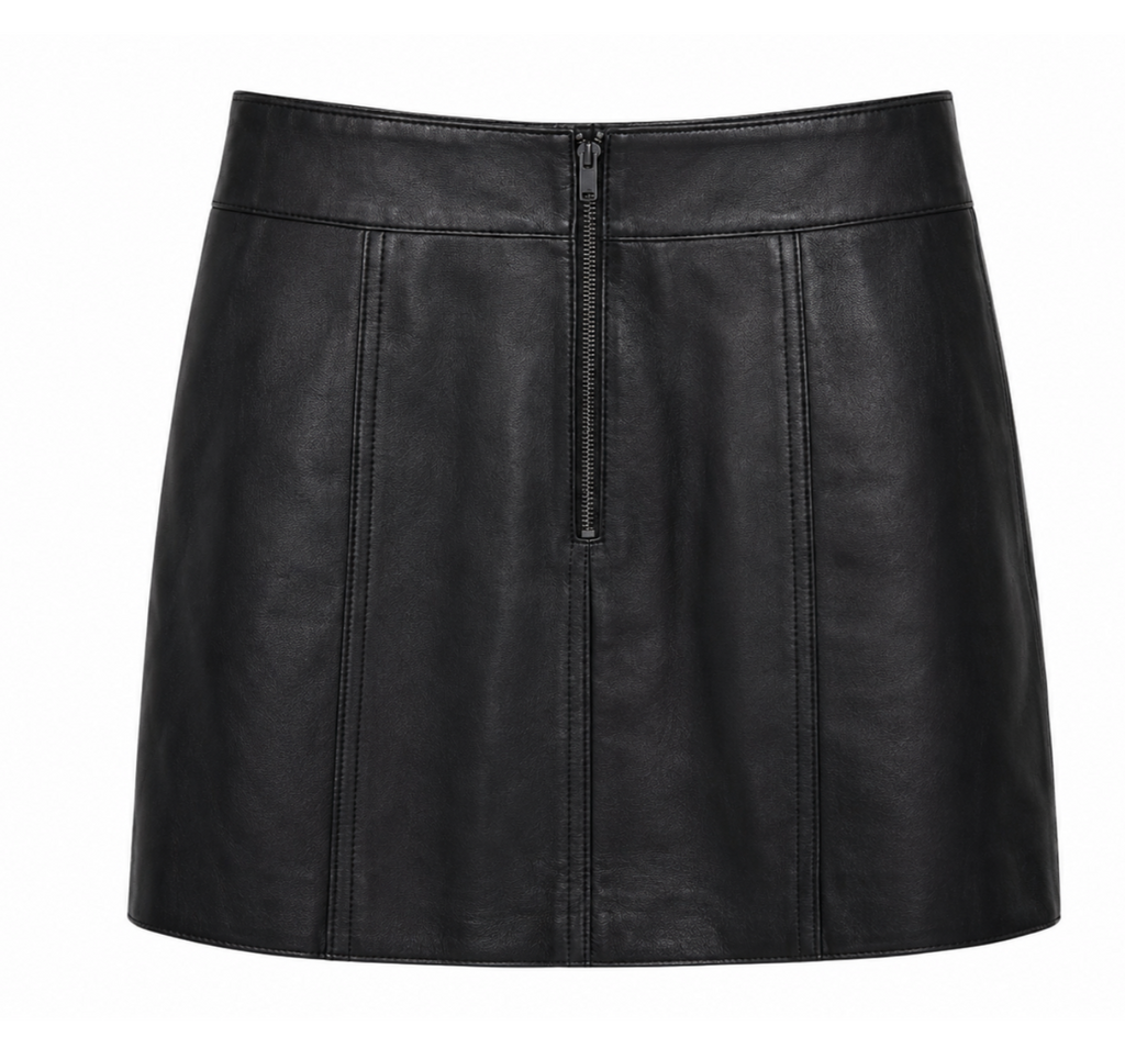 Black leather mini skirt with studs