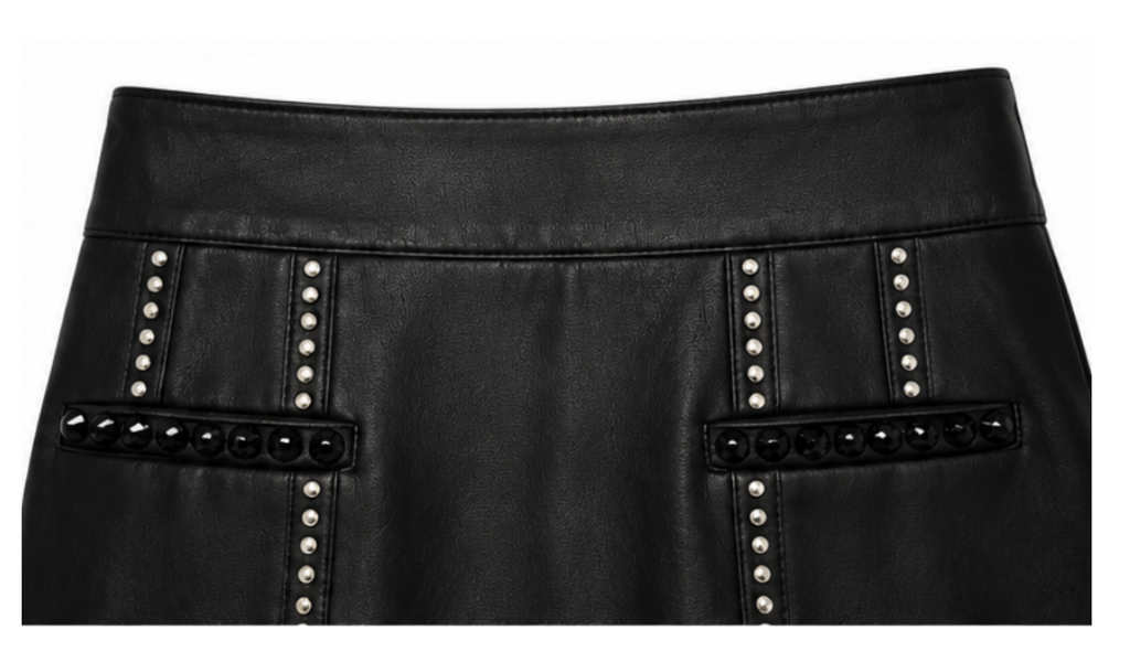 Black leather mini skirt with studs