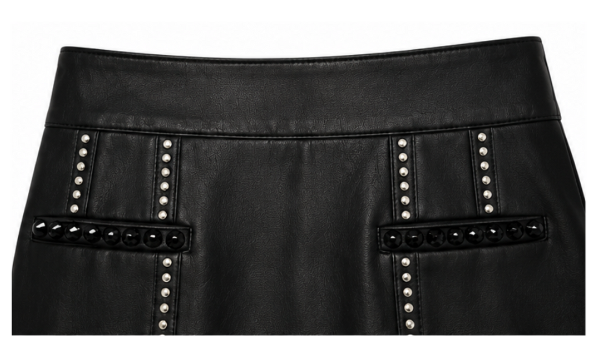 Black leather mini skirt with studs