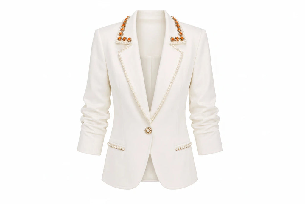 Cream Embellished Blazer