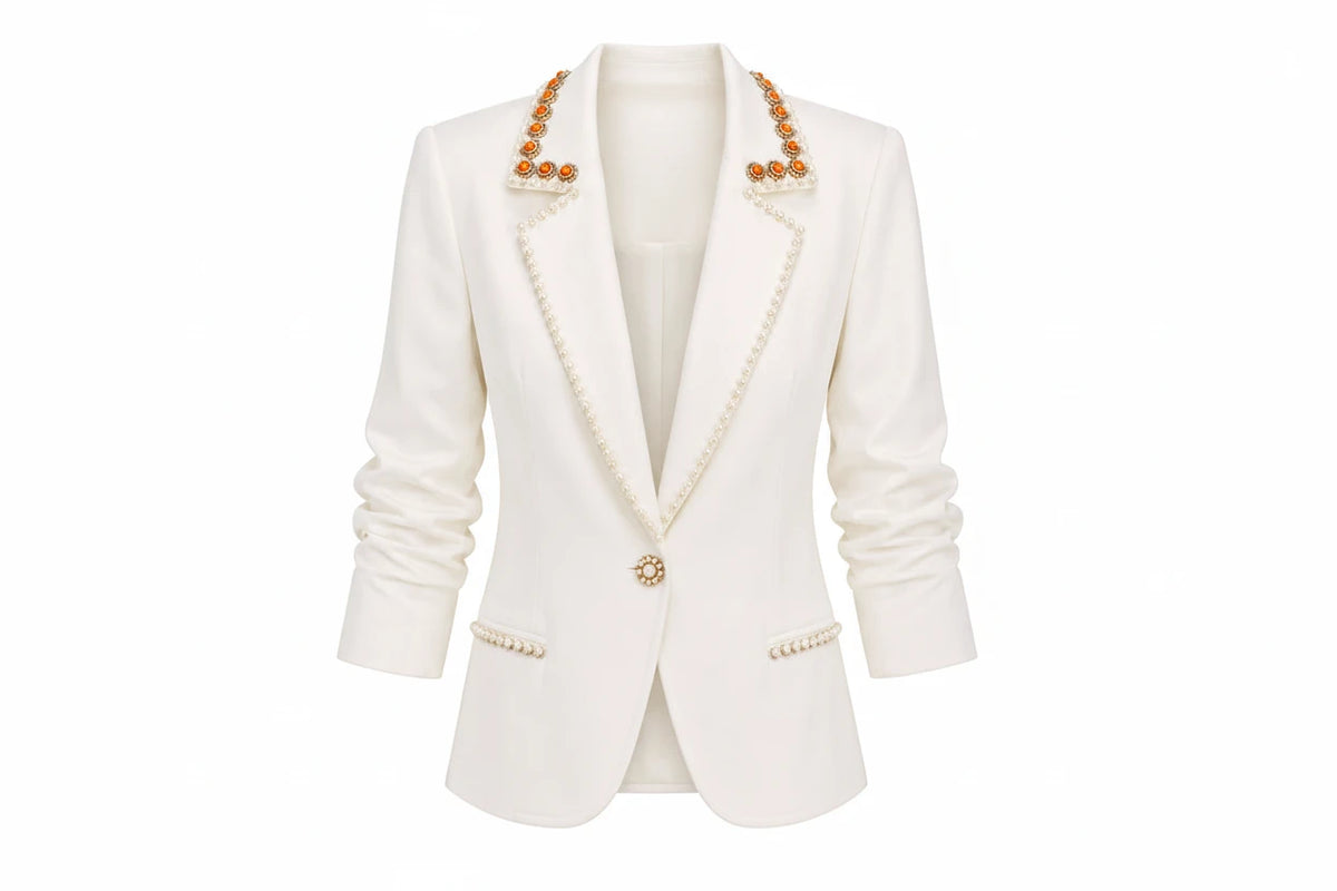 Cream Embellished Blazer