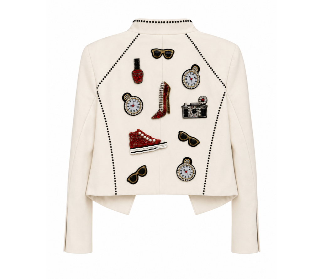 Embellished Ivory Jacket with Jewel Motifs