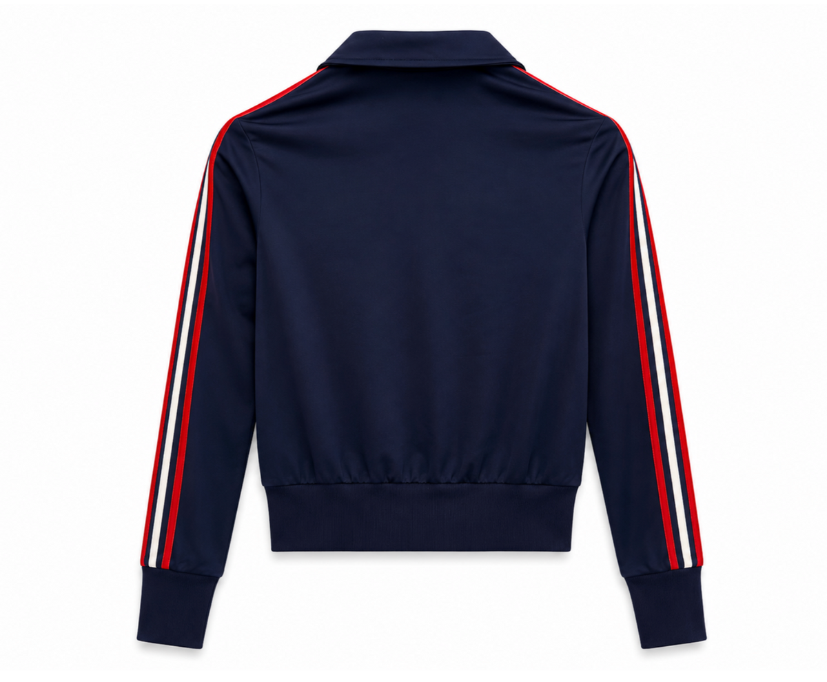 Navy Track Jacket with Bee Embellishments