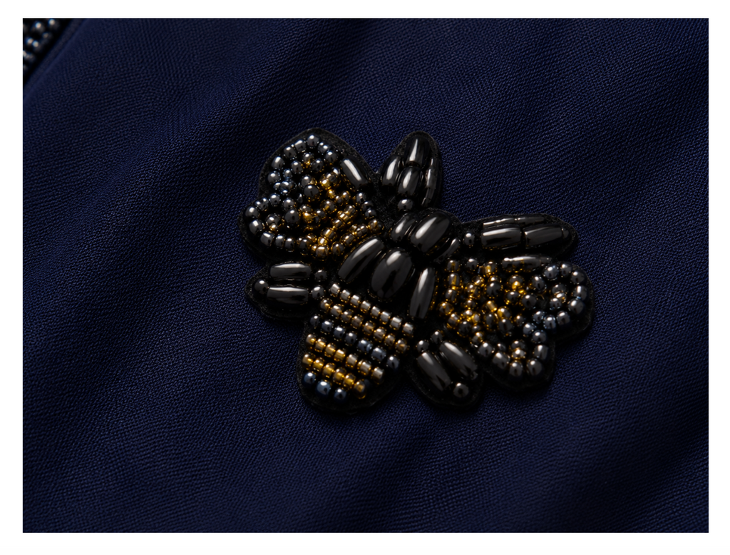 Navy Track Jacket with Bee Embellishments