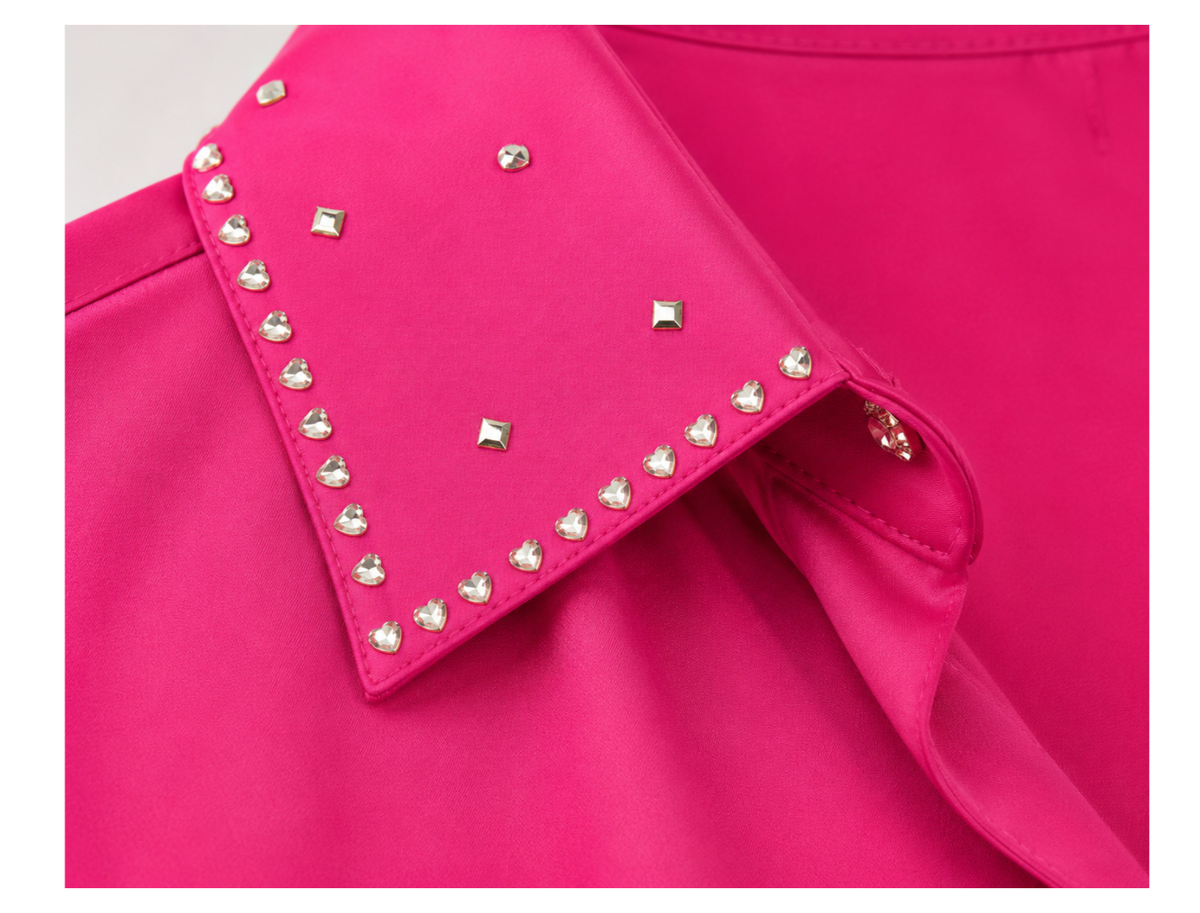 Fuchsia Satin Blouse With Silver Accents