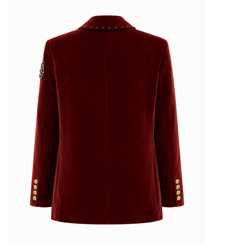 Burgundy Embellished Velvet Blazer